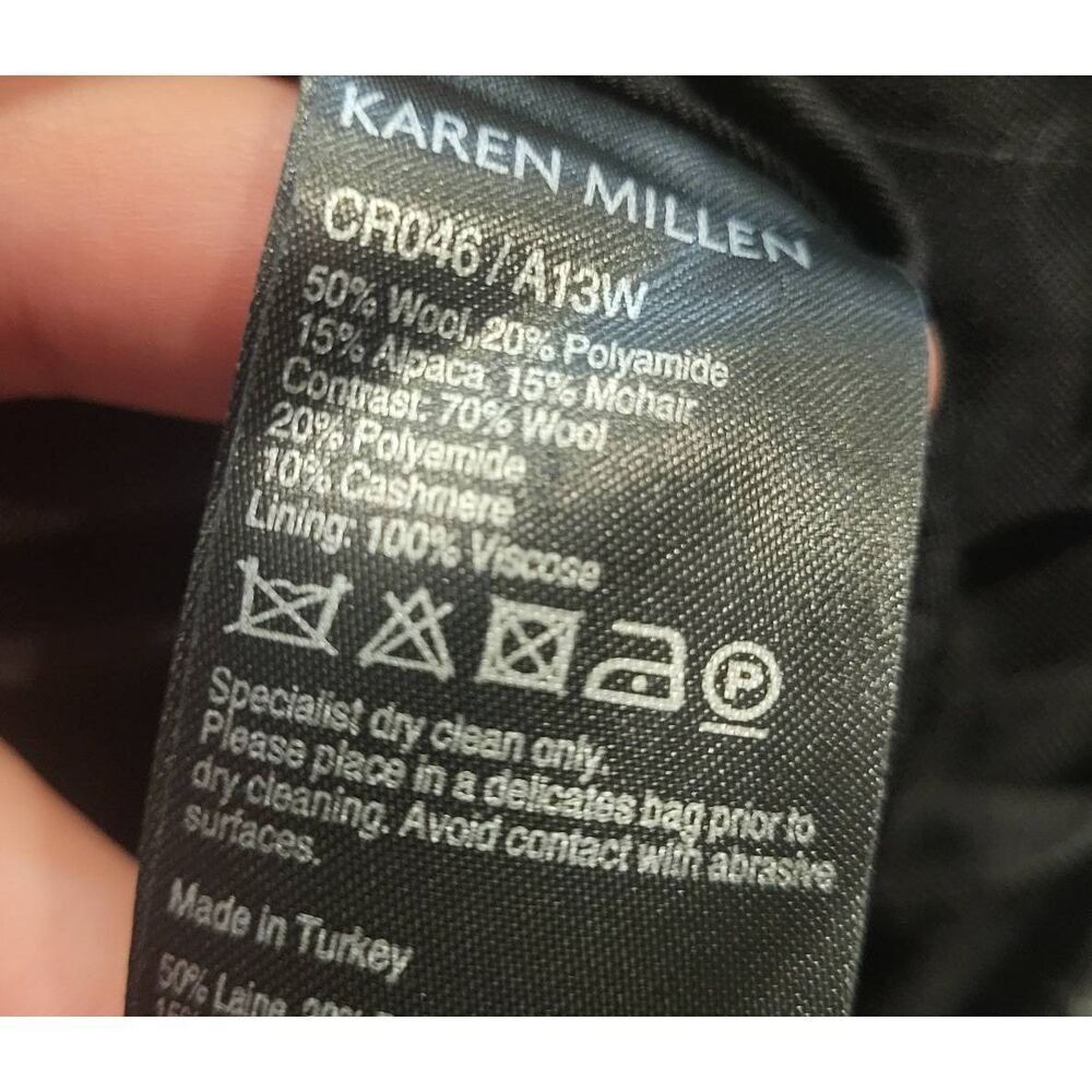 Karen Millen Coat Women's 8 Grey Black Plaid Wool Mohair Alpaca Zip Moto - Picture 4 of 7